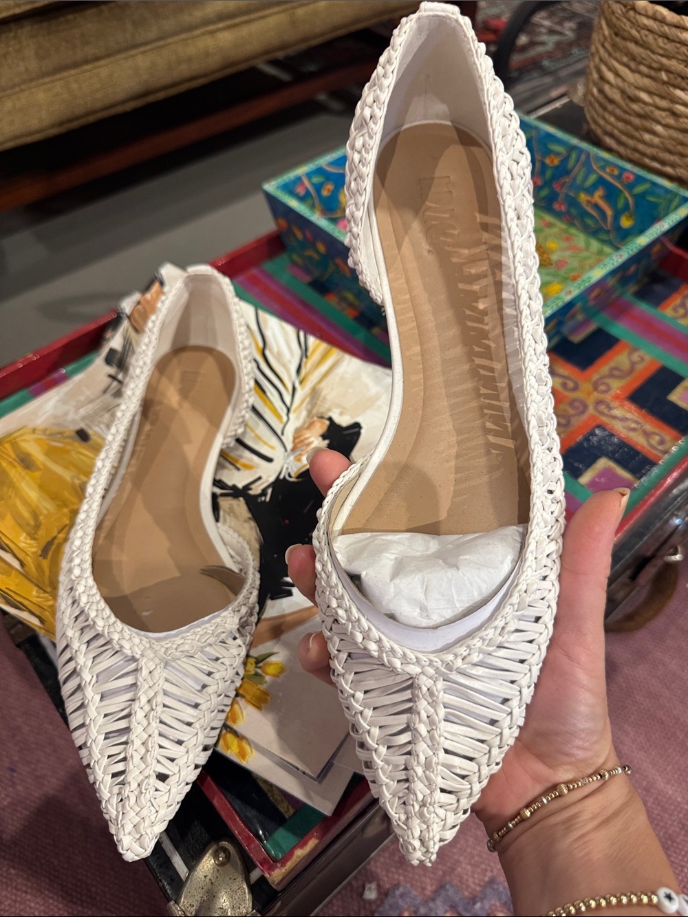 INC White Woven Pointed-Toe Flats